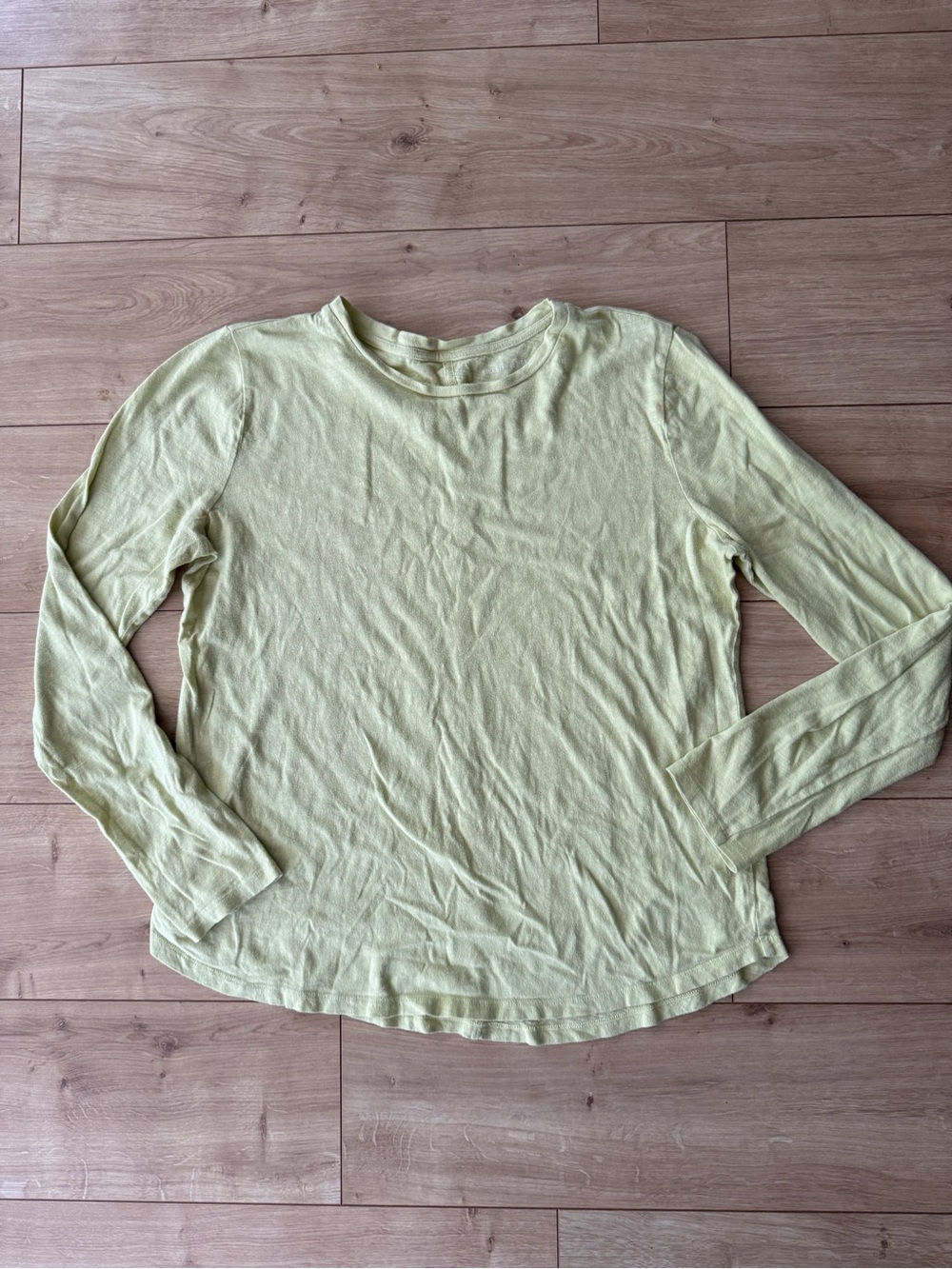 Eileen Fisher Lime Green Long Sleeve Cotton Tee XS Lightweight Crew Neck Top